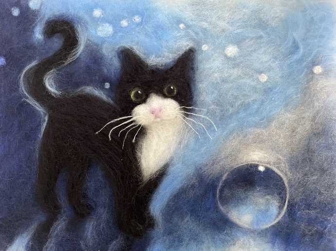 „Cat&Universum“ Wollbild